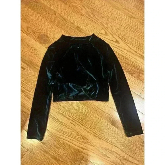 Style Mafia Green Velvet Cropped Top Size Small Holiday Fancy Party - Picture 1 of 5